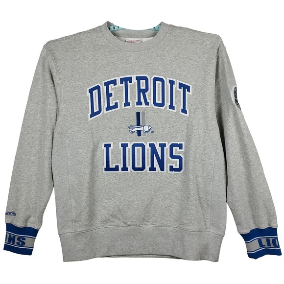 Detroit Lions Mitchell & Ness NFL Large Sweatshirt Cut & Sew Embroidery Logo New